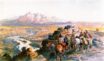 Charles Marion Russell Painting - planning the attack on the wagon train 1900 Charles Marion Russell